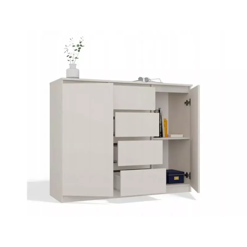 Kumode ar 2 durvīm un 4 atvilktnēm TOP E SHOP M-MP-K-MAL-2D4S/120-KASZ, kašmira, 120×40×97 cm, skaidu plātne