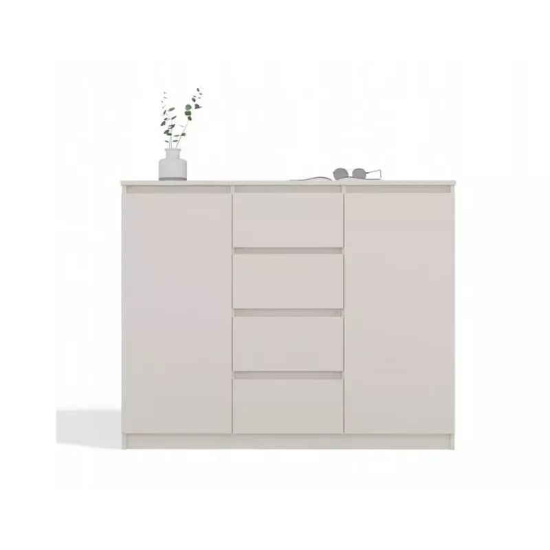 Kumode ar 2 durvīm un 4 atvilktnēm TOP E SHOP M-MP-K-MAL-2D4S/120-KASZ, kašmira, 120×40×97 cm, skaidu plātne