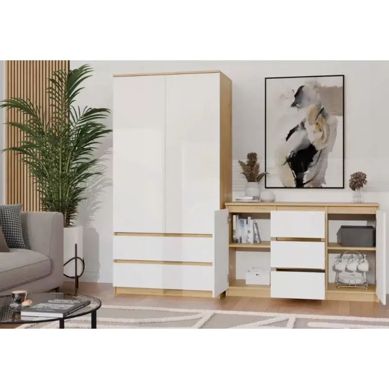 Kumode top e shop ARTISAN ar 2 durvīm un 3 atvilktnēm, 1200×400×750 mm, balta, skaidu plātne