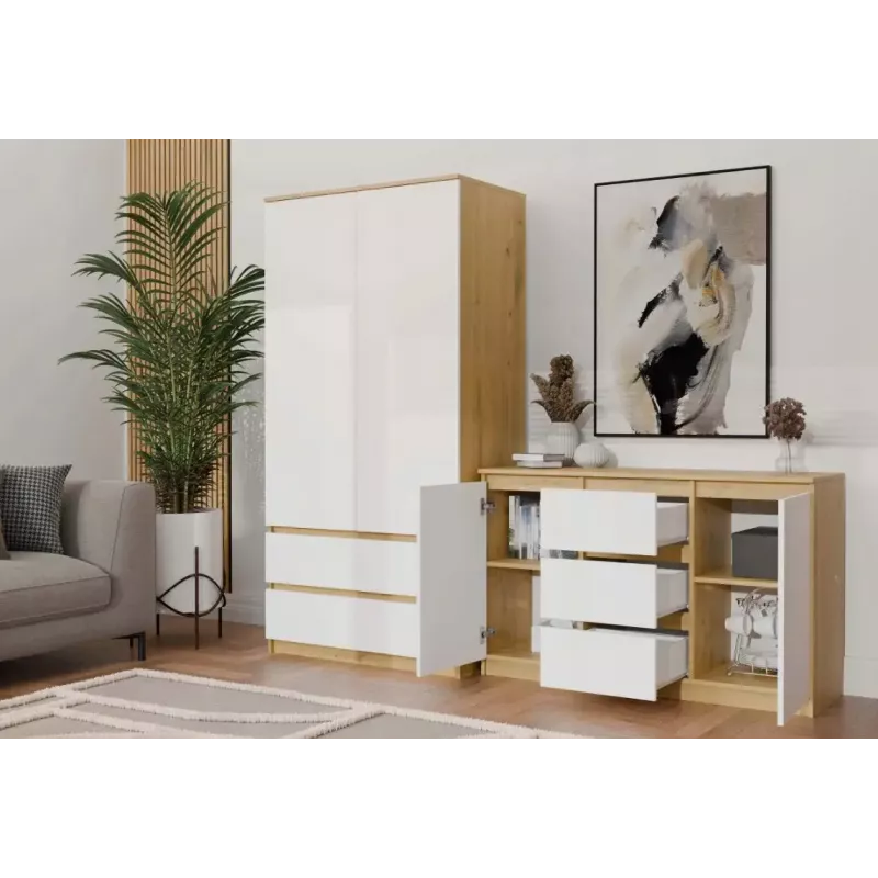Kumode top e shop ARTISAN ar 2 durvīm un 3 atvilktnēm, 1200×400×750 mm, balta, skaidu plātne