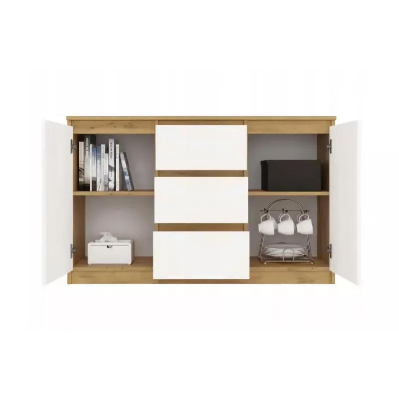 Kumode top e shop ARTISAN ar 2 durvīm un 3 atvilktnēm, 1200×400×750 mm, balta, skaidu plātne
