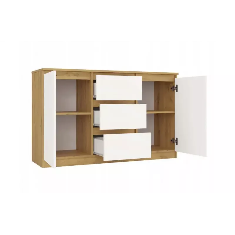 Kumode top e shop ARTISAN ar 2 durvīm un 3 atvilktnēm, 1200×400×750 mm, balta, skaidu plātne