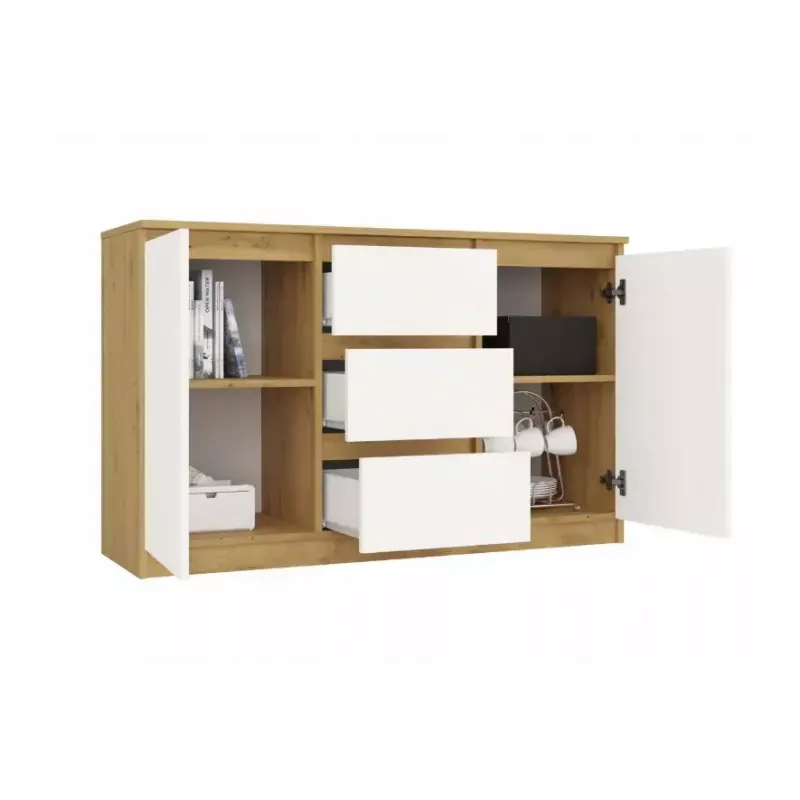Kumode top e shop ARTISAN ar 2 durvīm un 3 atvilktnēm, 1200×400×750 mm, balta, skaidu plātne