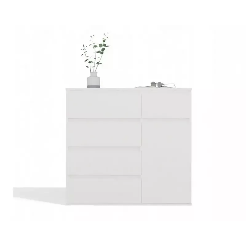 Kumode top e shop MALWA 1D5S, 5 atvilktnes, 1 veramas durvis, balta, 1000×400×930 mm, skaidu plāksne