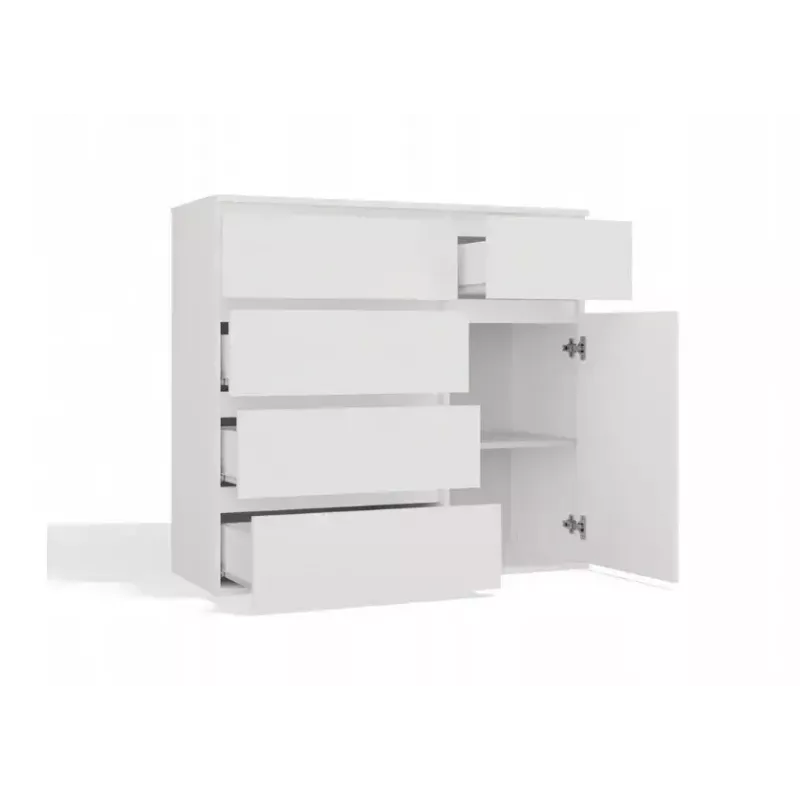 Kumode top e shop MALWA 1D5S, 5 atvilktnes, 1 veramas durvis, balta, 1000×400×930 mm, skaidu plāksne