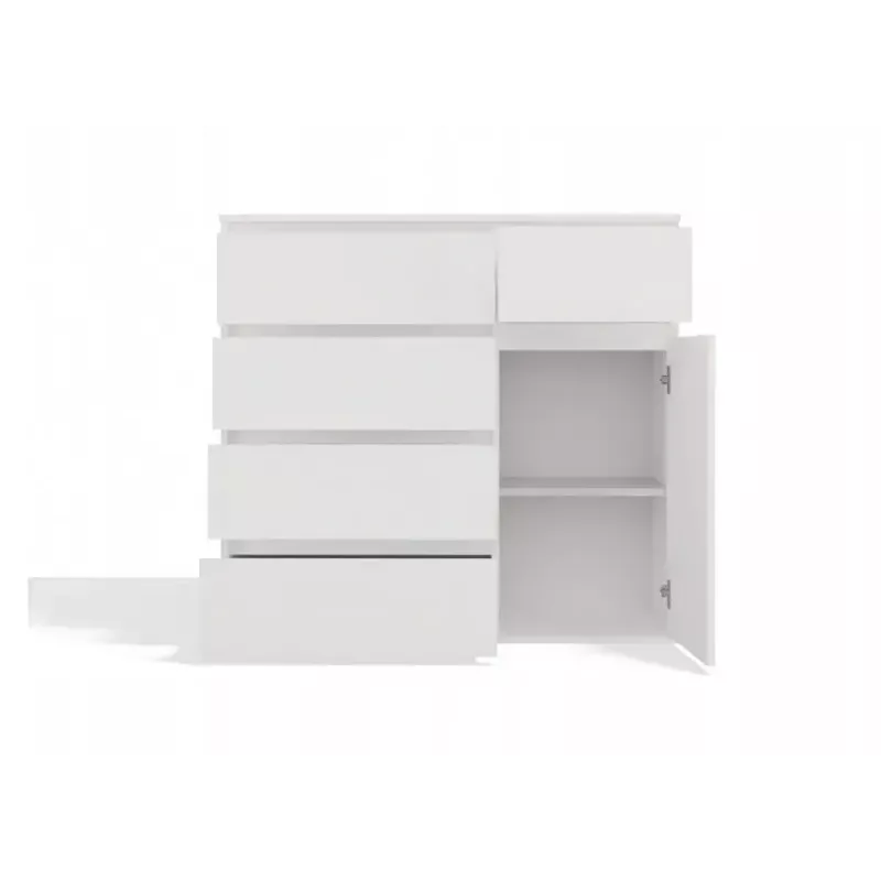 Kumode top e shop MALWA 1D5S, 5 atvilktnes, 1 veramas durvis, balta, 1000×400×930 mm, skaidu plāksne