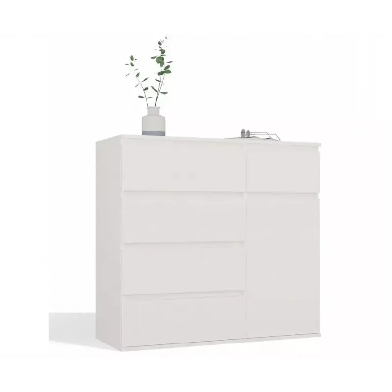 Kumode top e shop MALWA 1D5S, 5 atvilktnes, 1 veramas durvis, balta, 1000×400×930 mm, skaidu plāksne