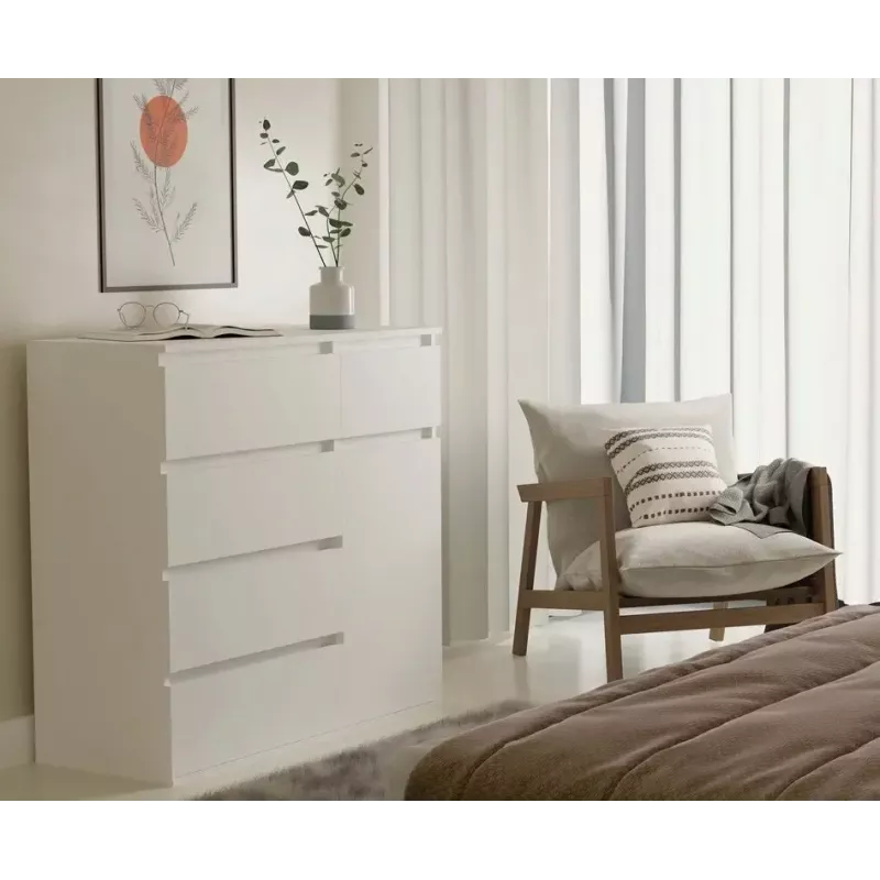 Kumode top e shop MALWA 1D5S, 5 atvilktnes, 1 veramas durvis, balta, 1000×400×930 mm, skaidu plāksne