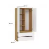 Skapis top e shop MALWA SS-90, 900×500×1800 mm, amatniecības ozolkoka rāmis, baltas veramas durvis, 2 atvilktnes, kokskaidu plātne