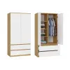 Skapis top e shop MALWA SS-90, 900×500×1800 mm, amatniecības ozolkoka rāmis, baltas veramas durvis, 2 atvilktnes, kokskaidu plātne