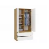 Skapis top e shop MALWA SS-90, 900×500×1800 mm, amatniecības ozolkoka rāmis, baltas veramas durvis, 2 atvilktnes, kokskaidu plātne