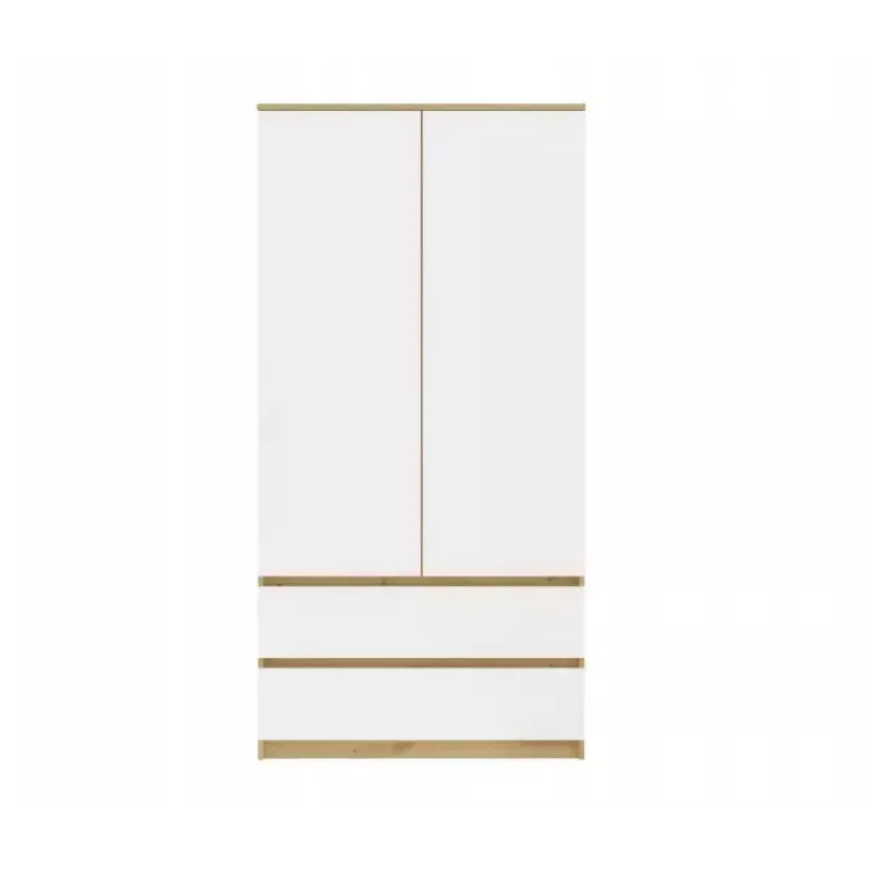 Skapis top e shop MALWA SS-90, 900×500×1800 mm, amatniecības ozolkoka rāmis, baltas veramas durvis, 2 atvilktnes, kokskaidu plātne
