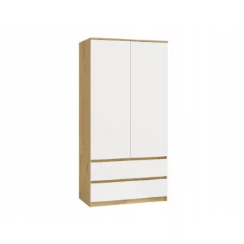 Skapis top e shop MALWA SS-90, 900×500×1800 mm, amatniecības ozolkoka rāmis, baltas veramas durvis, 2 atvilktnes, kokskaidu plātne
