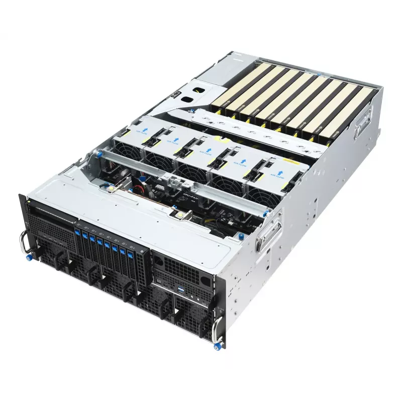Rack server ASUS ESC8000A-E13P (4U) — LGA 6096, AMD EPYC, līdz 3 TB DDR5, 24 DIMM, 3200W barošanas bloks, 10GbE