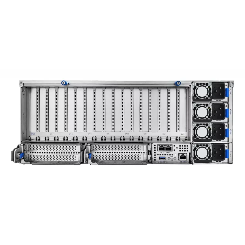 Rack server ASUS ESC8000A-E13P (4U) — LGA 6096, AMD EPYC, līdz 3 TB DDR5, 24 DIMM, 3200W barošanas bloks, 10GbE