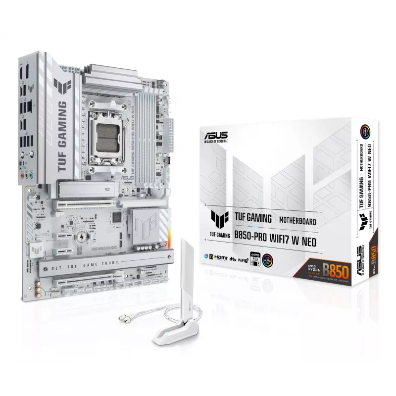 Mātesplate ASUS TUF GAMING B850‑PRO WIFI7 W NEO — AMD B850, Ligzda AM5, ATX, DDR5, Wi‑Fi 7, 2.5GbE