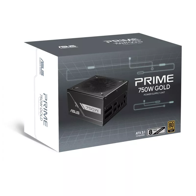 Barošanas bloks ASUS Prime -750G 750 W 20+4 kontaktu ATX 80 PLUS Gold melns
