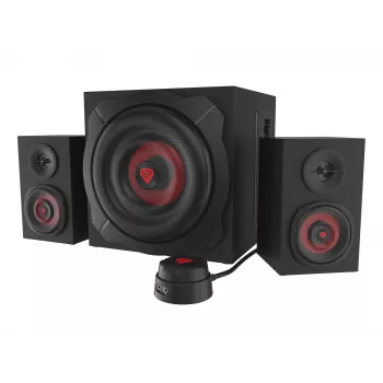 Skaļruņu komplekts GENESIS Helium 610BT 2.1, 60 W RMS, Bluetooth, vadu, sarkans/melns, kompakts zemfrekvences skaļrunis
