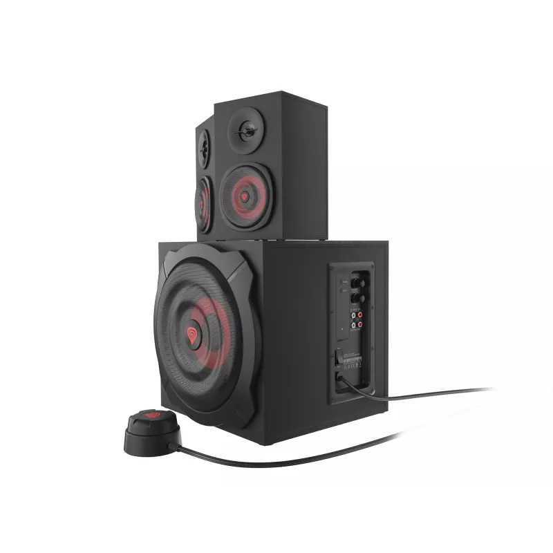 Skaļruņu komplekts GENESIS Helium 610BT 2.1, 60 W RMS, Bluetooth, vadu, sarkans/melns, kompakts zemfrekvences skaļrunis