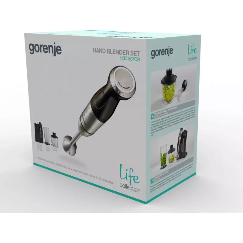 Gorenje HBC807QB 0,5 L rokas mikseris 800 W melns, nerūsējošais tērauds
