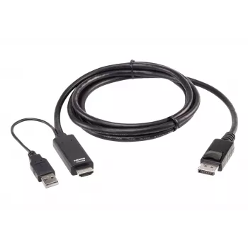 ATEN True 4K 1,8 m HDMI uz DisplayPort kabelis, 1,8 m, HDMI + USB, DisplayPort, vīriešu, vīriešu, taisns