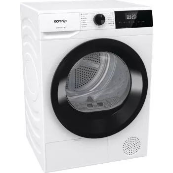 Gorenje Torktumlare DHNE82 BK040, Brīvi stāvoša, Ielādējama no priekšas, Siltumsūknis, Balta, Pogas, Rotējošs, Labais