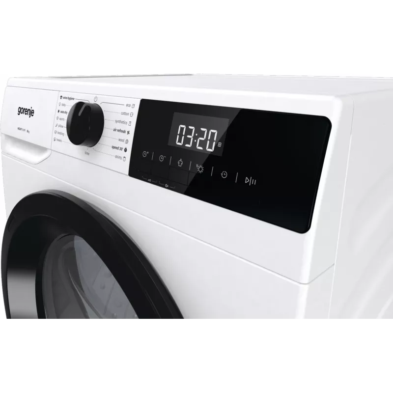 Gorenje Torktumlare DHNE82 BK040, Brīvi stāvoša, Ielādējama no priekšas, Siltumsūknis, Balta, Pogas, Rotējošs, Labais