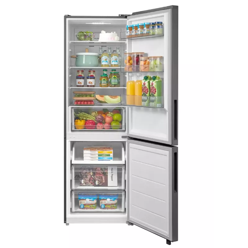 Brīvi stāvošs kombinētais ledusskapis Midea MDRB548MME46, 401 L — No Frost, 271 L ledusskapis / 130 L saldētava, 186 cm, 35 dB, energoefektivitātes klase E, pelēks