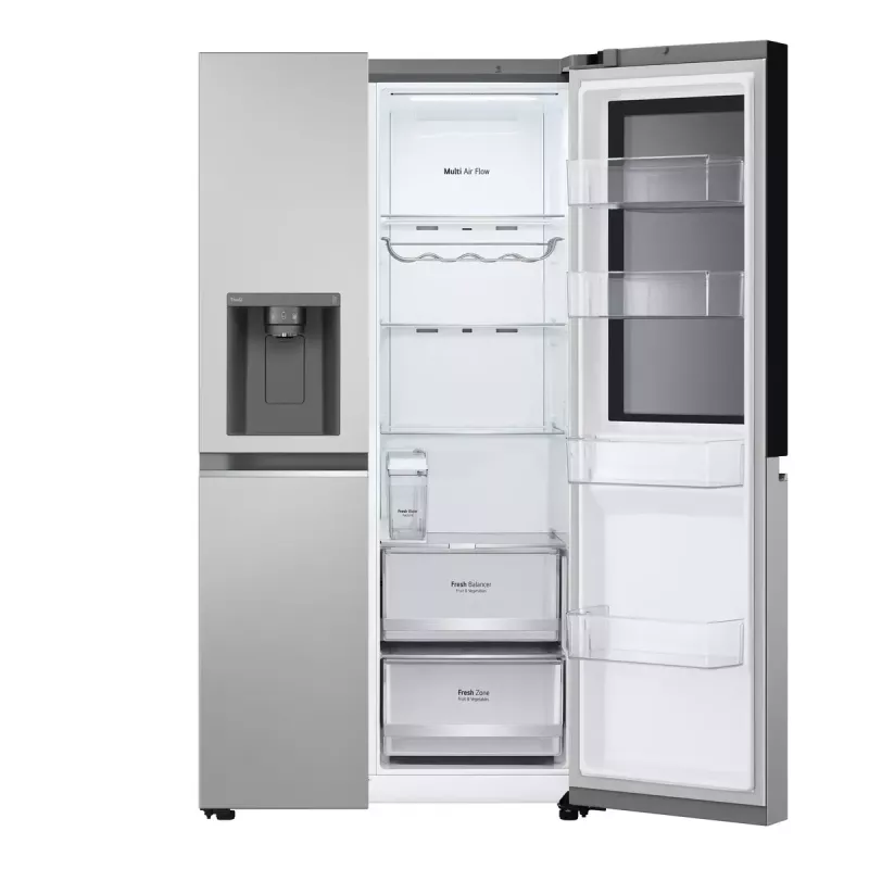 Side-by-side ledusskapis LG GSGV81PYLL, 635 L kopējais, ledusskapis 416 L, saldētava 219 L, metāliski sudraba krāsā