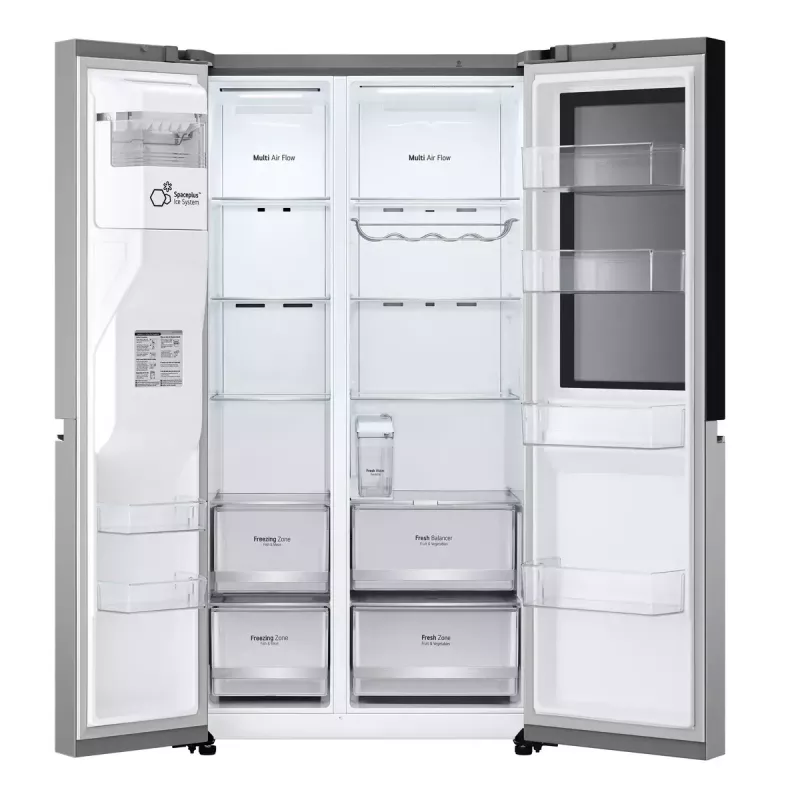 Side-by-side ledusskapis LG GSGV81PYLL, 635 L kopējais, ledusskapis 416 L, saldētava 219 L, metāliski sudraba krāsā