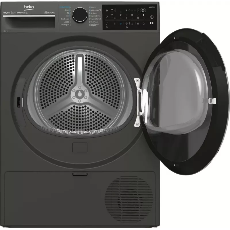 Veļas žāvētājs BEKO B5T89243M — brīvi stāvošs ar priekšējo ielādi, siltumsūknis, 9 kg, melns, 598×672×846 mm
