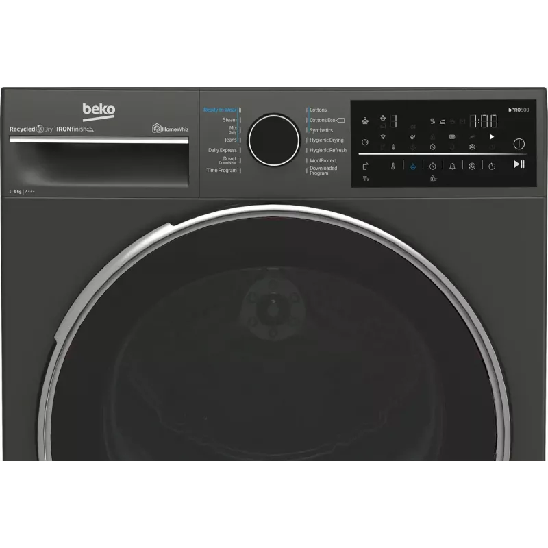 Veļas žāvētājs BEKO B5T89243M — brīvi stāvošs ar priekšējo ielādi, siltumsūknis, 9 kg, melns, 598×672×846 mm