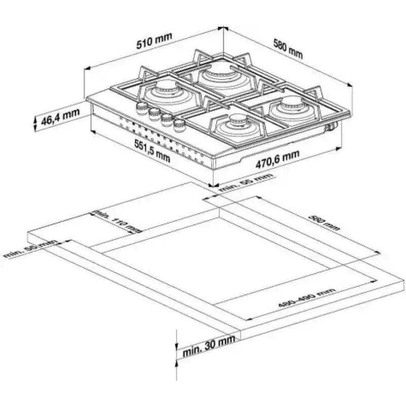 BEKO HIL W64235 S gāzes plīts virsma