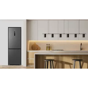 Ledusskapis TCL RP340BSD1 — brīvi stāvošs kombinētais, 185 cm, No Frost, ledusskapis 223 L, saldētava 117 L, displejs, 35 dB, energoefektivitātes klase D, pelēks