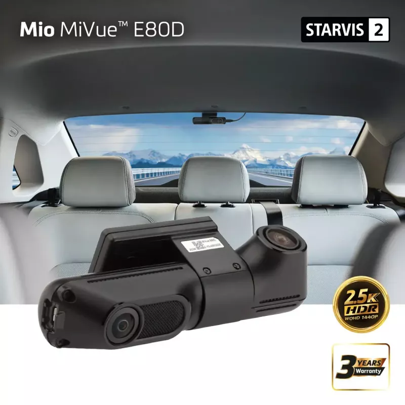 Dash Cam MIO MiVue E80D HDR Dual Rear Camera ar divu kanālu ierakstīšanu