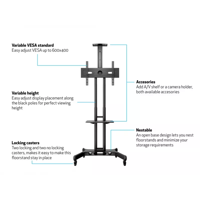 Multibrackets M Public Floorstand Basic 150 ar plauktu un kameras turētāju