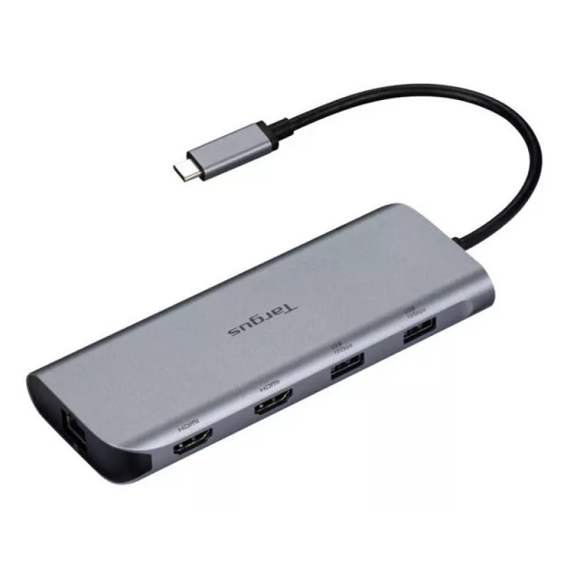 Targus Dual Video Mobile Dock ar 140W EPR caurlaidi, vadu, USB 3.2 Gen 2 (3.1 Gen 2) Type-C, 140 W, 1000 Mbit/s, pelēks, 10 Gbit/s