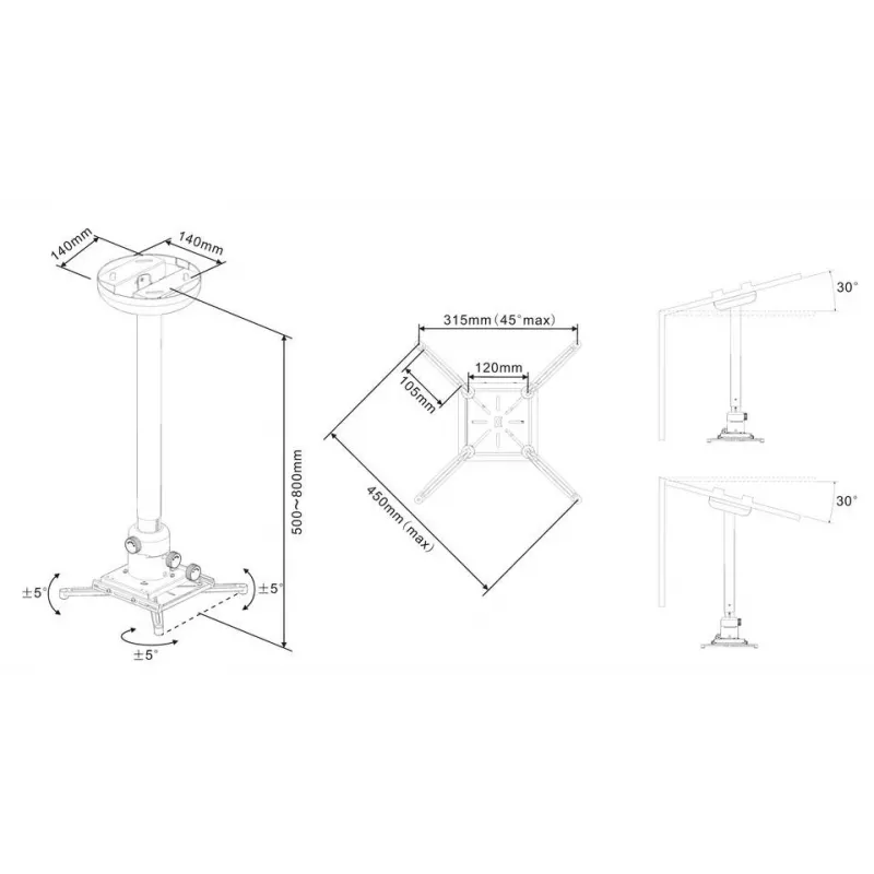 Multibrackets M Universal Projector Ceiling Mount 500-800 ar smalko regulēšanu