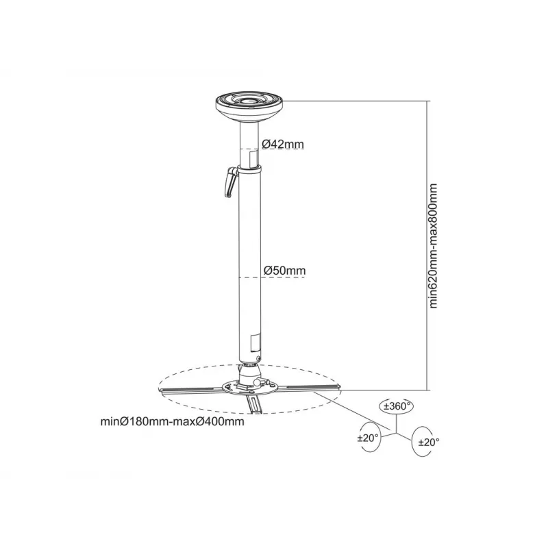 Griestu projektora stiprinājums MULTIBRACKETS M HD regulējams 620–800 mm, balts, maks. 30 kg