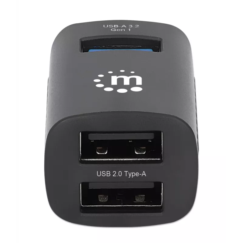 Manhattan USB-C 3 portu centrmezgls, ĪPAŠI KOMPAKTS, 3x USB-A porti (1x 5 Gbps USB 3.2 Gen1 t.i. USB 3.0, 3 x 480 Mbps USB 2.0), USB barošana (nav nepieciešams ārējs barošanas avots)