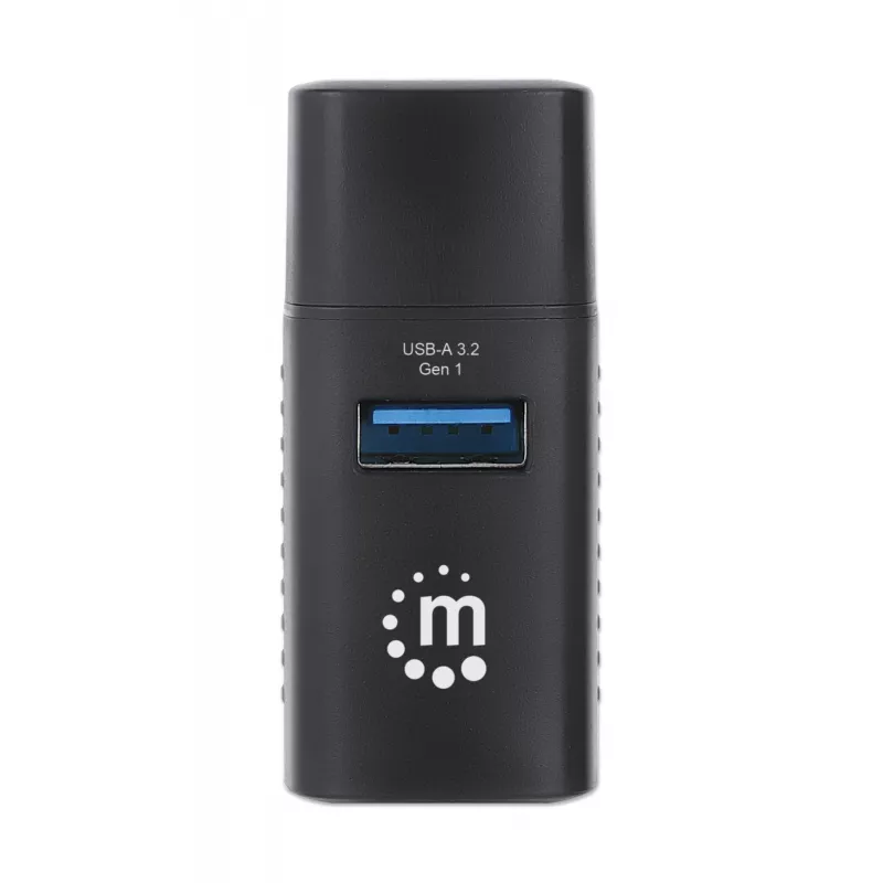 Manhattan USB-C 3 portu centrmezgls, ĪPAŠI KOMPAKTS, 3x USB-A porti (1x 5 Gbps USB 3.2 Gen1 t.i. USB 3.0, 3 x 480 Mbps USB 2.0), USB barošana (nav nepieciešams ārējs barošanas avots)