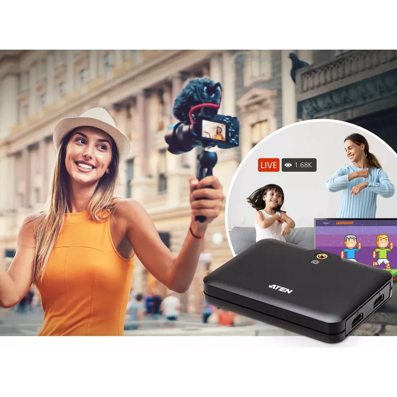 ATEN CAMLIVE™+ (HDMI uz USB-C UVC video uztveršanas ierīce ar PD3.0 strāvas caurlaidi)