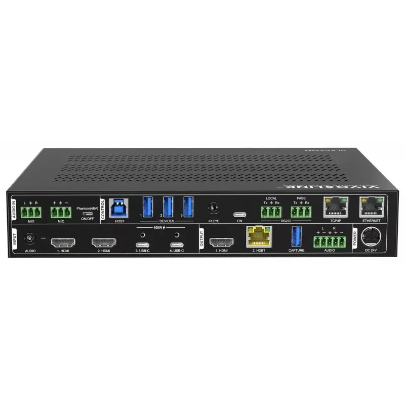 Vivolink video skalers VLSC242M, metāla korpuss, HDCP 1.4/2.2, maiņstrāva 110–230 V, 250×200×44 mm