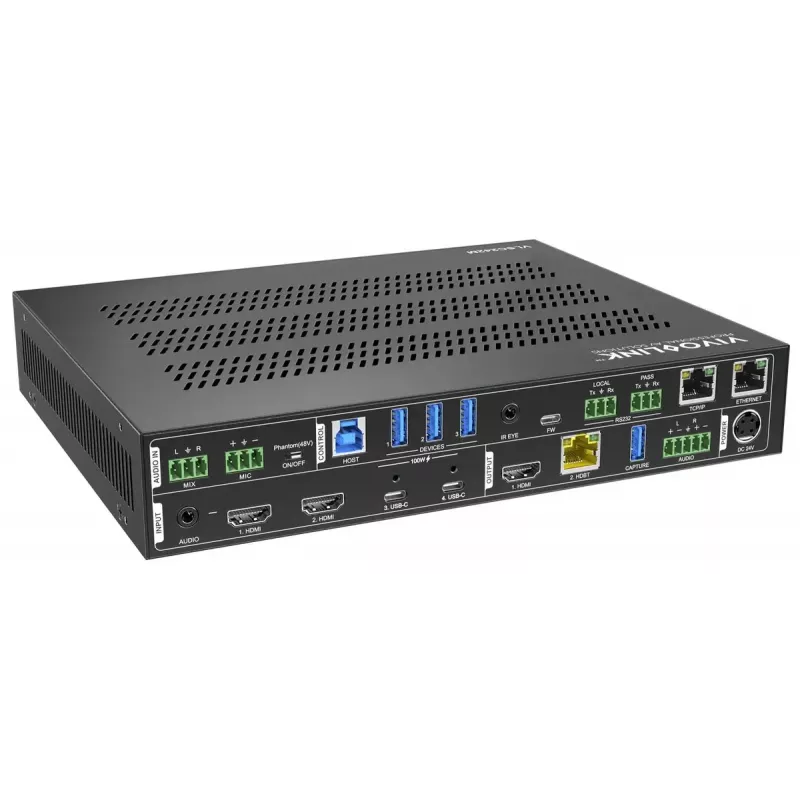Vivolink video skalers VLSC242M, metāla korpuss, HDCP 1.4/2.2, maiņstrāva 110–230 V, 250×200×44 mm