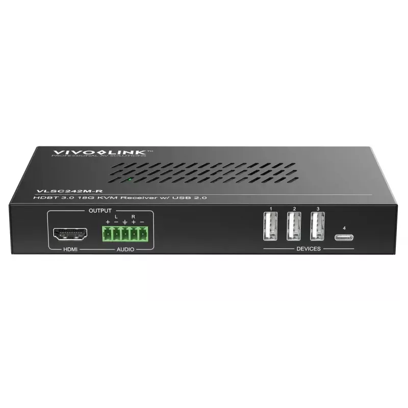 Vivolink video skalers VLSC242M, metāla korpuss, HDCP 1.4/2.2, maiņstrāva 110–230 V, 250×200×44 mm