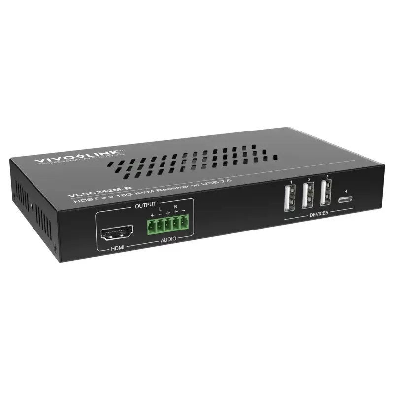 Vivolink video skalers VLSC242M, metāla korpuss, HDCP 1.4/2.2, maiņstrāva 110–230 V, 250×200×44 mm