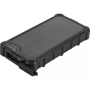 Sandberg Solar Powerbank CampLED 10000, 10000 mAh, Programmējams barošanas avots (PPS), 3.7 V, 15 W, melns