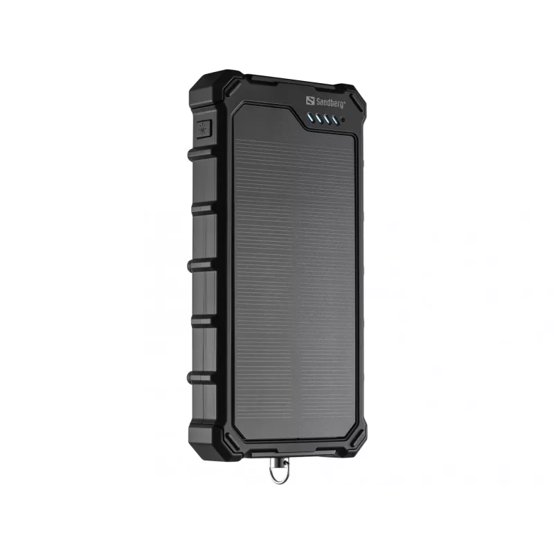 Sandberg Solar Powerbank CampLED 10000, 10000 mAh, Programmējams barošanas avots (PPS), 3.7 V, 15 W, melns