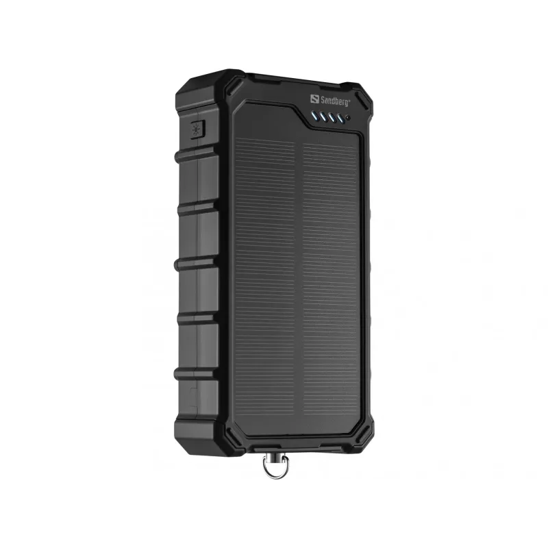 Sandberg Solar Powerbank CampLED 20000, 20000 mAh, Programmējams barošanas avots (PPS), 3.7 V, 15 W, Melna