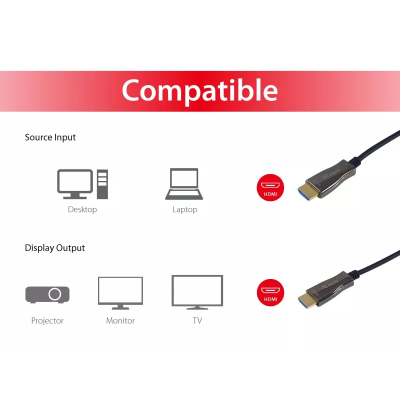 Equip HDMI 2.0 aktīvais optiskais kabelis, 15 m, 4K/60 Hz